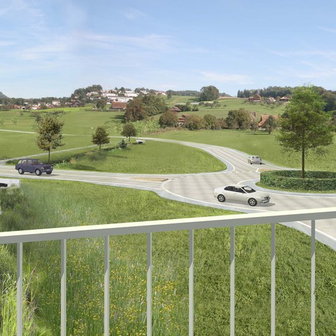 Blick auf den renaturierten Grossacherbach in Richtung Margel (Visualisierung).