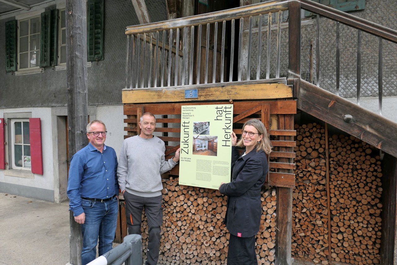 Gruppenfoto von vorne mit Plakat in der Mitte